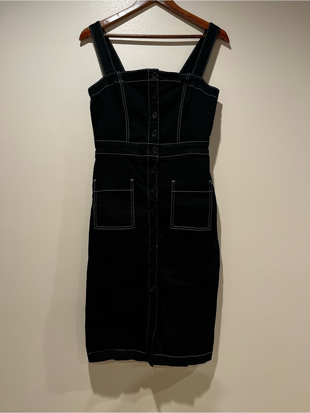 Reformation Black Midi Dress with White Topstitching